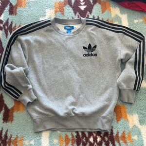 Adidas Men's Gray Crewneck Sweater with Black Stripes small